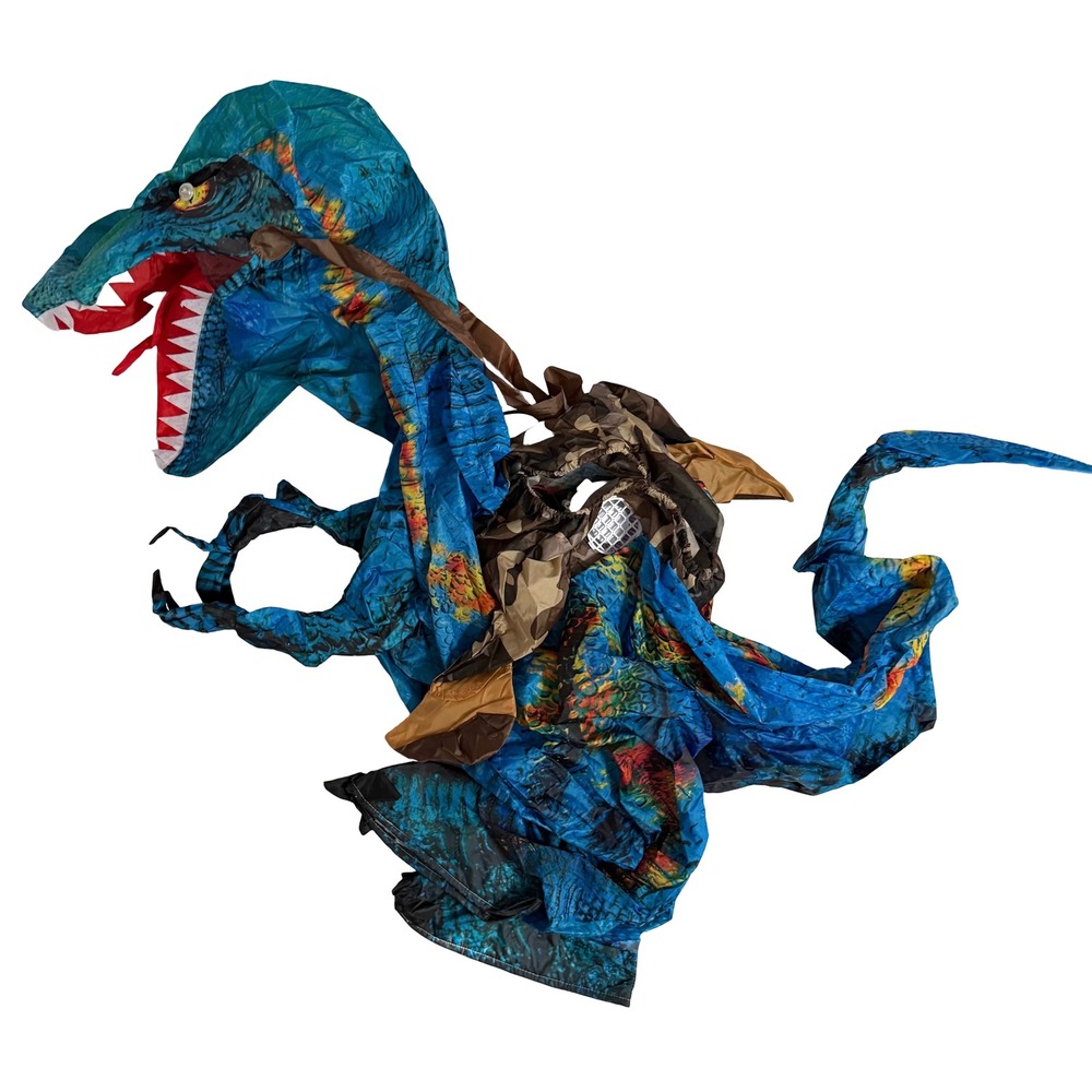 Puff Me Up Ride A Raptor Inflatable Costume Child 7-10 Blue Good Light Up - Picture 3 of 5